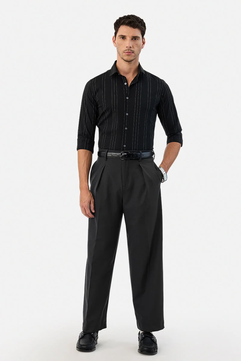 Snitch Black Baggy Stretch Trousers for Men | Best Price UAE